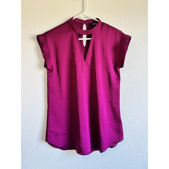 Express Women's Purple Cap Sleeve Blouse V Neck Pullover Chiffon Career XS - Picture 1 of 10